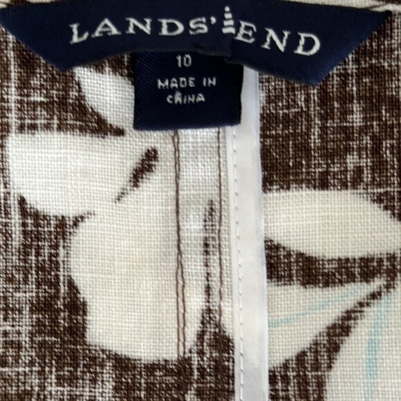Land’s End 100% Linen Brown/White Floral Print Womens Blazer Classic Size 10 - Picture 3 of 15
